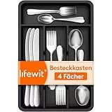 Lifewit kleiner Besteckkasten für Schubladen, 4 Fächern Besteck Organizer, 20 x 32 cm Schublade Organizer Küche, Besteckeinsatz Utensilienhalter aus Kunststoff für Löffe/Gabeln/Messer, Schwarz