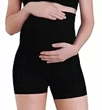 Sunzel Damen-Umstands-Yoga-Shorts mit Taschen über dem Bauch, Schwangerschaft, hohe Taille, bequem, dehnbar, Biker-Workout-Shorts, Schwarz, XS Kurz