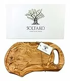 SOLTAKO Schneidebrett Olivenholz mit Griff [40-43 cm] 'Carthage' natur, Brett aus Oliven Holz, Steakbrett, Servierbrett