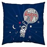 H:PPY Life Kissen Motiv Papa Astronaut | Zierkissen, Baumwolle, 40 cm x 40 cm | Kissen mit Spruch | 47406
