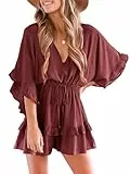 Imily Bela Damen Jumpsuit V Ausschnitt Fledermausärmel Strandkleid mit Kordelzug Sommer Lose Romper
