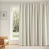 PONY DANCE Thermogardine Wärmeisolierend Verdunklungsvorhänge für Schiene 1er Set H 245 x B 300 cm Hellbeige, Extra Breite Vorhänge mit Kräuselband für Wohnzimmer und Schlafzimmer