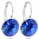 Silberohrringe 925 Blau Kristalle Sapphire Klappverschluß Ohrringe für Frauen NOBEL SCHMUCK