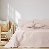 AmeliaHome Tagesdecke mit Pompons 170x210 cm Bettüberwürf zweiseitig Ultrasonic Steppung Polyester Meadore Puderrosa
