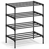 SONGMICS Schuhregal, 4 Ebenen, Schuhablage schmal, Schuh-Organizer Metall, Flur, Wohnzimmer, Kleiderschrank, platzsparend, stapelbar, 30 x 45 x 66 cm, schwarz LSA114BH01