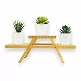 KARAT Blumentreppe Bambus Holz Regal Blumenständer, Pflanzregal, Blumentopfhalter, Blumenregal Balkon, Pflanzenleiter, Pflanzenbank für In- und Outdoor 25 x 20 x 65,8 cm, Lund