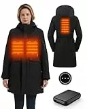 HEWINZE Damen beheizte Softshell-Langjacke, warmer Wintermantel mit elektrischer Heizung, abnehmbarer Kapuze und 7,4-V-Akku.US L