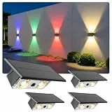 Auting Solar Wandleuchte Außen Up and Down, 4 LEDs RGB und Warmweiß Solarleuchte, IP65 Wasserdichte Kabellose Wandlampe für Garten, Hauswand, Veranda, Treppen Modernes Design [Energieklasse A]