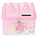 KONTONTY Metall Spardose Haus mit Schloss Cartoon Sparschwein für Münzen Dekorative Geldsparbank für Mädchen und Jungen