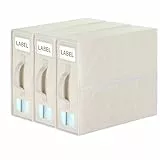 Syeeiex Bettwäsche Aufbewahrung, 3 Stück Faltbare Aufbewahrungstasche für Bettlaken, Bettwäsche Organizer mit Fenster&Etikett, Unterbett Aufbewahrungsbox für King&Queen Size Bettlaken Decken - Beige