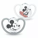 NUK Space Schnuller | 0–6 Monate | Schnuller mit extra Belüftung | BPA-freies Silikon | Disney Mickey Maus | grau und weiß | 2 Stück