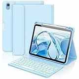 aMZCaSE für iPad A16 10/11th Generation Case mit Tastatur 11/10.9 Zoll(2025/2022),7 Farben Hintergrundbeleuchtung Abnehmbare Drahtlose Tastatur Cove mit Stifthalter für New iPad 11th Gen (Hellblau)