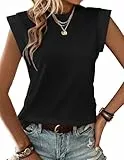 Zeagoo Top Schwarz Damen Tank Top Ärmellose Sommer T Shirt Cap Ärmel Tops Rundhals Oberteile Basic Blusentop M