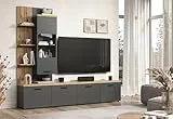 trendteam smart living Baggio Wohnwand Grau/Eiche Kombination aus Hängevitrine und 2 Lowboards (BxHxT) 240 x 212 x 40 cm für TV bis 65 Zoll