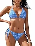 UMIPUBO Bikini Damen Set Sexy Zweiteiler Bademode Triangel Neckholder Verstellbare Bikinioberteil Niedrige Taille Tanga Bikinihose Badebekleidung(Blau,M)