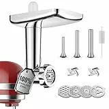 GVODE Edelstahl-Fleischwolf-Aufsatz für KitchenAid Zubehör, Hohe Qualität – Edelstahl-Fleischwolf für KitchenAid-Zubehör-Set mit 3 Wurstfüllhörner, 2 Schleifklingen und 5 Mahlscheiben