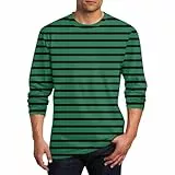 UHouse Tshirts Herren Freizeit Langarmshirt Oversized T-Shirts Mode Rundhals Longsleeve Gestreiftes Shirt Lässig Lang Arm T Shirt Casual Tee Tops Longshirt Grün M