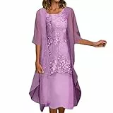 MICKURY Mutter-Tochter Asymmetrisches Kleid - Weiß, Leinen, Abendkleid Mit Glitzer, Rückenfrei, Pullover, Blumenmuster (Purple-E, 5XL)