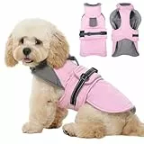 Kuoser Hundemantel für Kleine Hunde Winter Wasserdicht & Winddicht, Warme Hundejacke mit Elastischem Hals, Reflektierende Wintermantel Hund, Winterjacke Rosa S