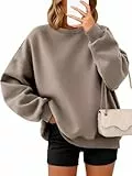 Timuspo Pullover Baumwolle Damen Langarm Fleece Rundhalsausschnitt Sweatshirt Hoodie Oversize Ohne Kapuze Outfits Locker Tops Oberteile Hellbraun, M