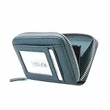 ILIYAH Damen Geldbörse RFID-Blockierung Leder kompaktes Portemonnaie für Frau Münztasche kleine Damengeldbörse mit ID-Fenster(Blau)