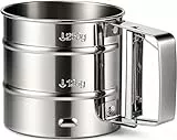 Mehlsieb Edelstahl 250 g, Einhand-Sieb mit Federgriff für Mehl, Puderzucker und Kakao, feines Küchensieb zum Backen, Silber, spülmaschinengeeignet