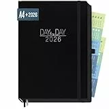 Häfft® Organizer Day by Day Maxi 2026 A4 “Schwarz” 1 Tag 1 Seite - Terminplaner 2026 mit Ledereinband, Praxisplaner im 30 min Takt, 3 Spalten, Tageskalender - nachhaltig & klimafreundlich