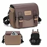 Cwatcun Kamera Schultertasche Kompaktkamera-Tasche, kleine wasserdichte Kamera-Messenger-Tasche mit Stativhalterung, Reisefotografietasche DSLR/SLR/Spiegellose Kamera, Objektiv (braun, S)