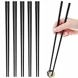 Jizxol 5-Paar Essstäbchen, Essstäbchen spülmaschinenfest, Sushi-Stäbchen, Chinesische stäbchen, 24cm Wiederverwendbare Legierung schwarze Essstäbchen, Sushi rutschfeste Essstäbchen Set.