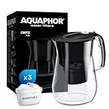 AQUAPHOR Onyx Wasserfilterkanne 4,2 l, zur Reduzierung von Kalk, Chlor und anderen Verunreinigungen, inklusive 3 x Maxfor+ Filterpatronen - Premium Wasserfilterkanne in Glasoptik. - Schwarz