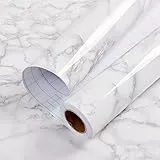 Hode Marmor Folie für Möbel Klebefolie Weiß Küche Marmoroptik, Möbelfolie Wandfolie Selbstklebend Mamorfolie, Weiss Hochglanz PVC Fensterbank Innen 60x300cm