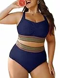 Hanna Nikole Bikini Set Damen GroßE GrößEn Bauchweg Bademode Twist-Kreuz Push Up Bikini-Oberteil Und High Waist Bikini Hose Weiche BadeanzüGe Curvy Strandmode Einstellbar Schwimmanzug