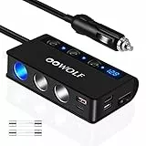 OOWOLF Zigarettenanzünder Verteiler, QC 3.0 Type-C USB Auto Ladegerät Adapter, 3 Fach 180W 12V / 24V KFZ Verteiler Steckdose mit Voltmeter Schalter für GPS Dash Cam Telefon Tablet