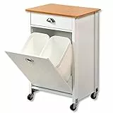 Kesper | Küchenwagen mit Mülltrennsystem, Material: 50 x Faserplatte, Kunststoff, Maße: 50 x 37 x 79 cm, Farbe: Weiß, Braun - Bambusdekor | 25526 13