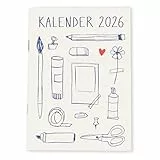Eine der Guten Terminkalender A6 - Kalender 2026, mini Monatsplaner & Notizbuch, kleiner Softcover Taschenkalender Terminplaner, Creme Blau, klimaneutral, FSC Papier