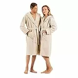 English Home Bademantel Damen Flauschig, Bademantel Herren mit Kapuze aus Baumwolle, Frottee Saunamantel, Unisex, Sauna Mantel Damen mit lang Gürtel