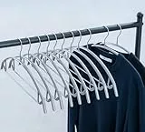 Cocomaya Kleiderbügel aus Metall, 42 cm Silber, Anti-Rutsch-Gummibeschichtung verhindert Schulterbeulen, mit Hosenbügel für Pullover und T-Shirts, 10 Stück