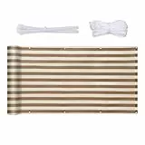 Sekey Balkon Sichtschutz Balkonabdeckung HDPE 220 g/m², 90x600cm, Leicht Transparent Wind- und UV-Schutz Wetterfest, mit Ösen, Nylon Kabelbinder und Kordel, Braun-Gelb Gestreift