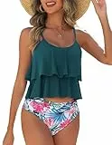 AI'MAGE Damen Bikini Set Bikini Bikini Damen Set Push Up Bademode V Ausschnitt Blumenmuster Zweiteiliger Badeanzug Swimsuit Bademode blau L