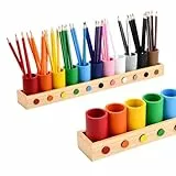 11 Fächer Buntstifthalter aus Holz,46x5,8x8 cm Schreibtisch Stiftebox Stiftehalter holz,Stifte Organizer buntstifthalter aus Massivholz,schreibtisch Stiftesorter Stiftköcher für Schule Zuhause Büro