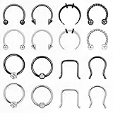 Yolev 16 Stück Nasenpiercing Ring 16G Fake Septum Piercing Nase Fake Septum Set Falscher Nasenring Hufeisenringe Chirurgenstahl Selbsthaltender für Damen Herren