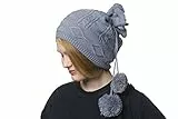 shenky 2 in 1 Beanie Mütze mit Bommel (Grau)