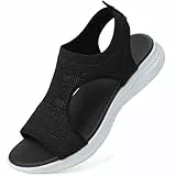 VTASQ Sommer waschbare Slingback orthopädische Rutsche Sport Sandalen Damen Bequeme orthopädische Sandalen für atmungsaktive Sport Strick Sandalen, Mesh Weiche Sohle Casual Damenschuhe Schwarz 40EU