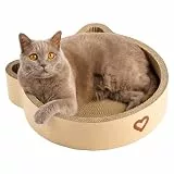 CASALOBA Katzenkorb zum Schlafen, Kratzen und Spielen | Langlebiges Katzen Kratzbrett aus erstklassiger Wellpappe in moderner Katzenkopfform | 3-in-1 Katzen Spielzeug, Kratzmöbel und Schlafplatz