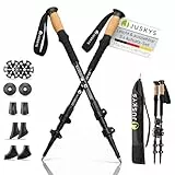 Juskys Nordic Walking Stöcke - 2 Alu Teleskop Wanderstöcke, leicht & ausziehbar, Damen & Herren, mit Gummipuffer & Tasche, Kork Griff - Schwarz