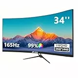 CRUA 34Inch Ultrawide Gaming Monitor,(3440 * 1440P) 165Hz Curved Monitor,99% sRGB,Computer Monitor Supports AMD Freesync,Wall Mountable Installs(HDMI,DP) WQHD Monitor for Gaming,Photo Editing