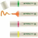 edding 24 EcoLine Textmarker - 4er-Set - gelb,orange,pink,grün - Keilspitze 2-5mm - zum unkomplizierten und schnellen Markieren und Hervorheben von Texten,Notizen - nachfüllbar, recyclebares Material