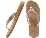 ONCAI Damen Zehentrenner Flip Flops mit Glitter Indoor/Outdoor Sommer Schwimmbad Strand Komfort Strand Plattform Angenehme Sandalen Badelatschen mit Orthopädie Arch Support Beige Größe 38 EU