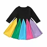 TSWRK Kleid Mädchen Prinzessinkleid Casual A-Linie bunt Kleider Regenbogen Langarm für 3-7Jahre