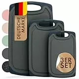 Blumtal Schneidebrett Set mit 3 Größen (S/M/L) - Schneidebrett Kunststoff groß + Saftrillen & Griff - Cutting Board - Schneidbrett BPA frei und spülmaschinenfest - Küchenbrett Grau